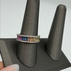 Multicolor Gemstone Silver Band Ring